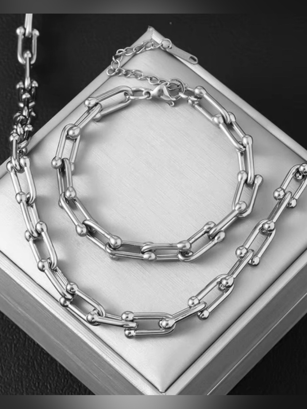 Sterling Silver Chain Link Bracelet and Necklace Set